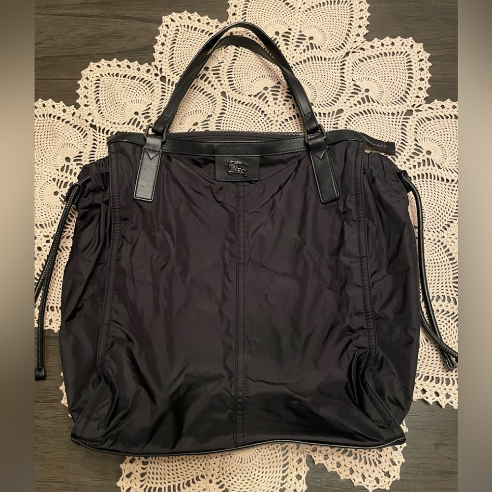 Burberry Black Nylon Tote with Leather Handles
